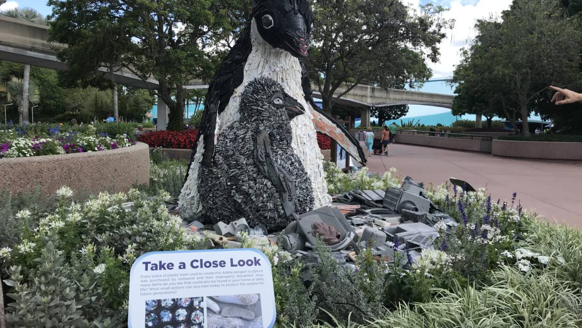 Penguin Sculpture Constructed Solely of Ocean Plastic at Disney’s Flower and Garden Festival